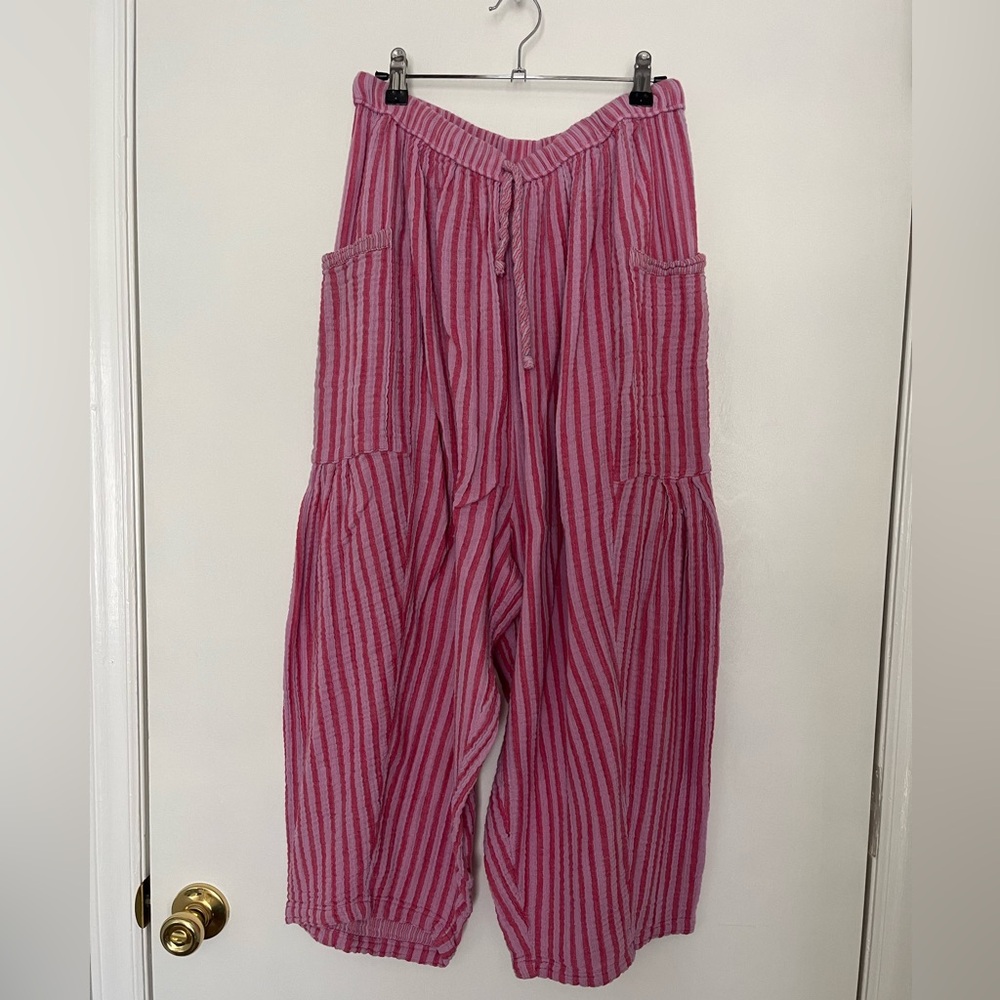 Free People "strawberry" Pink Striped Pants